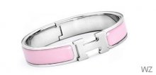 Hermes Peach Enamel Clic H Bracelet Narrow Width (12mm) In Silver